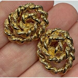 Vintage Gold Tone Pierced Signed Monet Twisted Knot Rope Stud Earrings Old Money